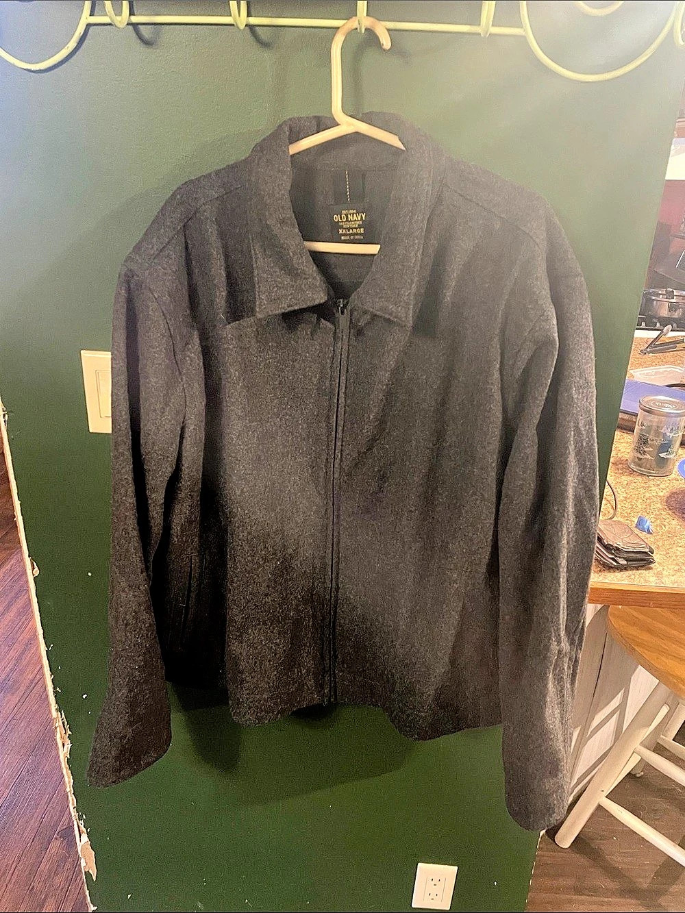 Vintage Y2K Gray Old Navy Wool Blend Full Zip Bomber Jacket Men’s Size 2XL